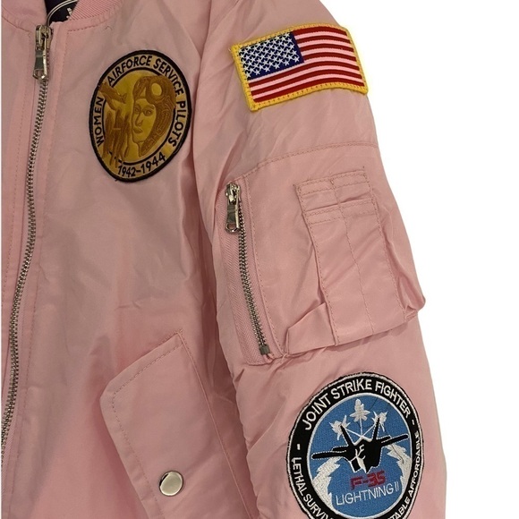 UP AND AWAY Pink bomber flight jacket with patches - Picture 5 of 8